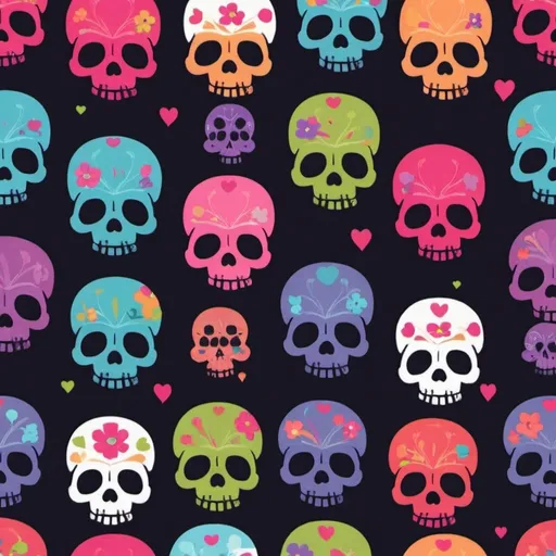 Prompt: one handred skulls,cute,colorful,lauph