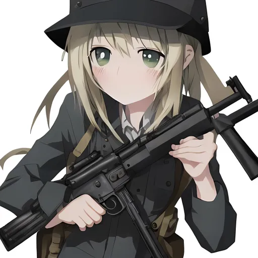 Prompt: Girls last tour anime girl with ak47 with an aggresive look
