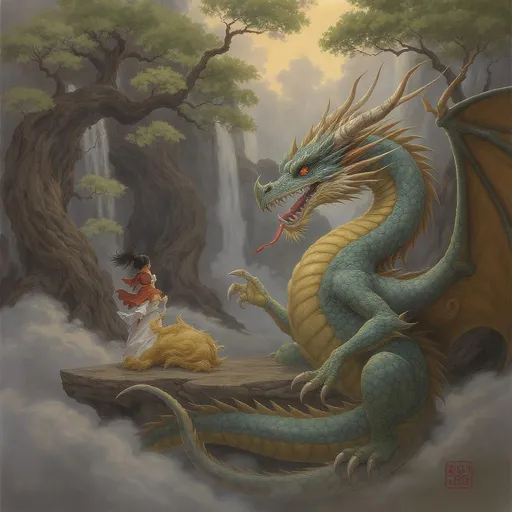 Prompt: a dragon talking