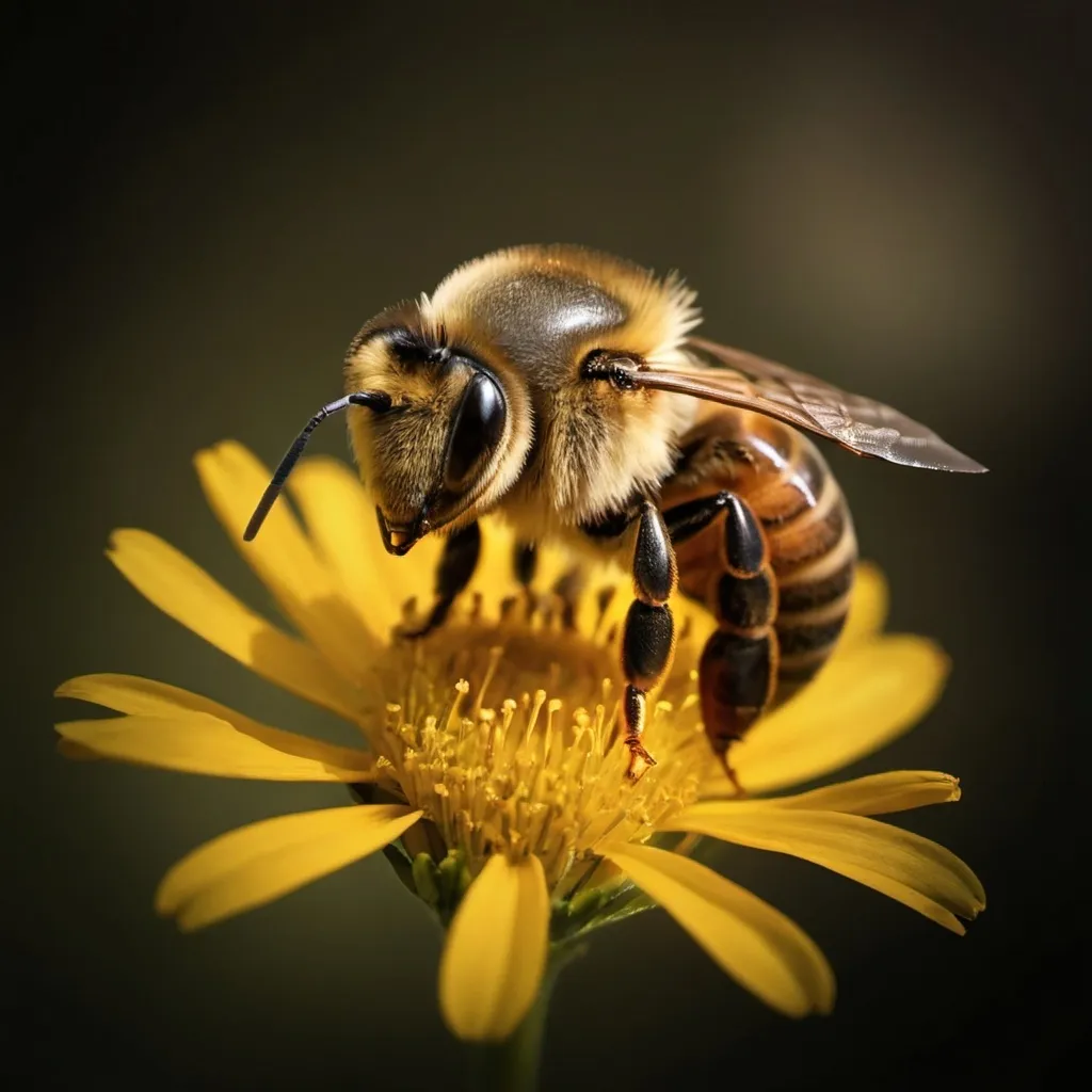 Prompt: Photo of a bee in the style of Paul Barson