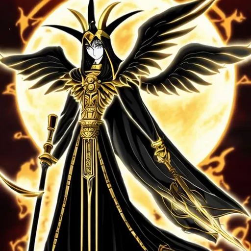 Prompt: anime Shadow Pharaoh Sun-Gold, master of the reaper's scythe