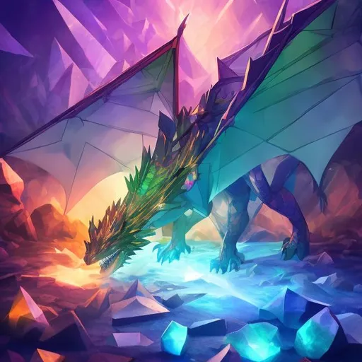 Prompt: Prism Light Dragon looking into the Crystal Shards