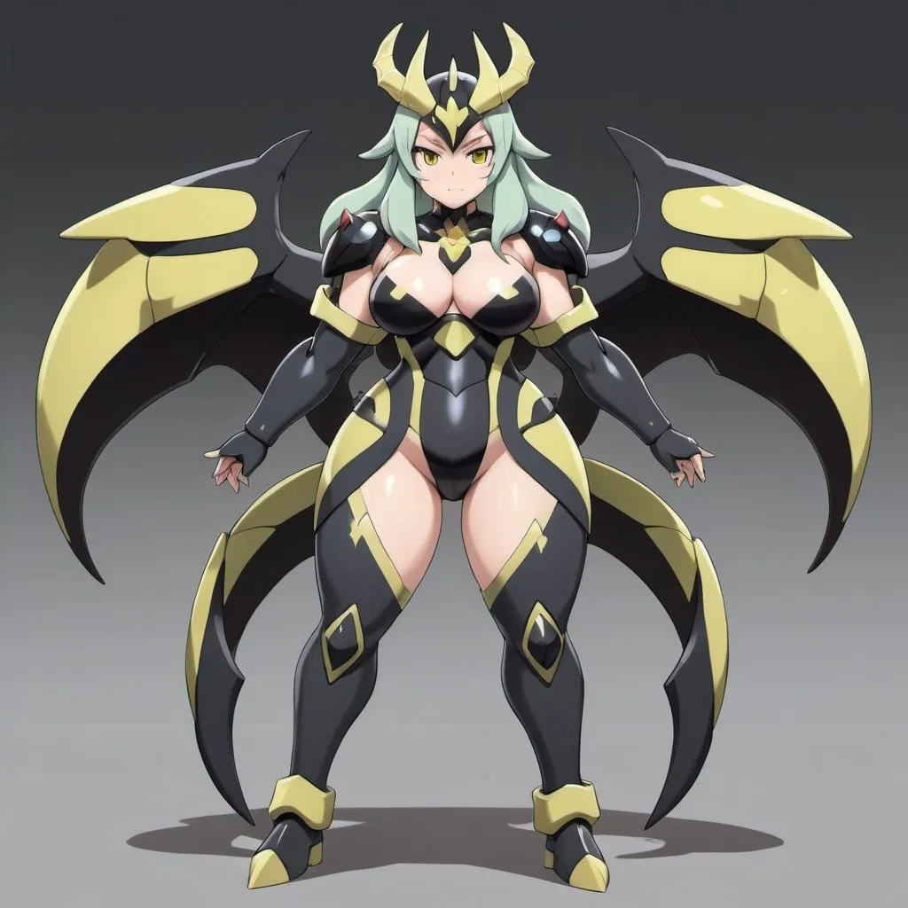 Prompt: starryai anime style thick larger thick chest large thighs thick giratina kyurem zygarde girl, full body image