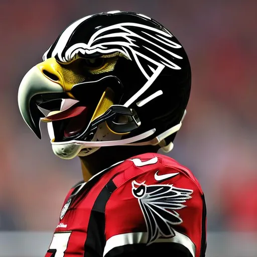 Prompt: Eagle wearing an Atlanta Falcons uniform