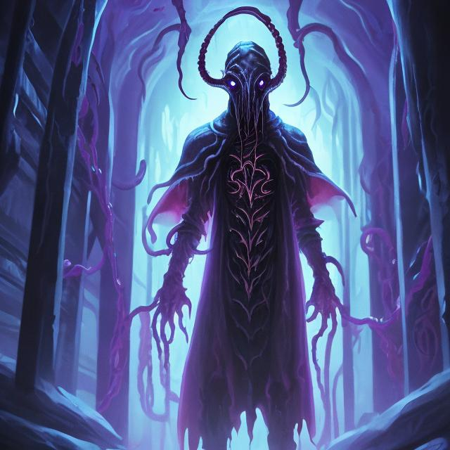 Prompt: mind flayer walking around in the depths of a dark prison