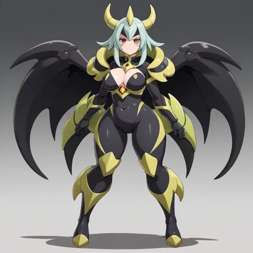 Prompt: starryai anime style thick larger thick chest large thighs thick black mythril giratina kyurem zygarde girl, full body image