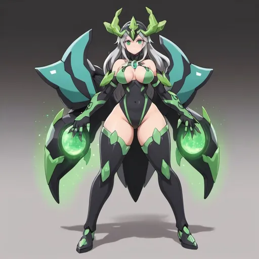 Prompt: starryai anime style thick larger thick chest large thighs thick zygarde kyurem girl, full body image