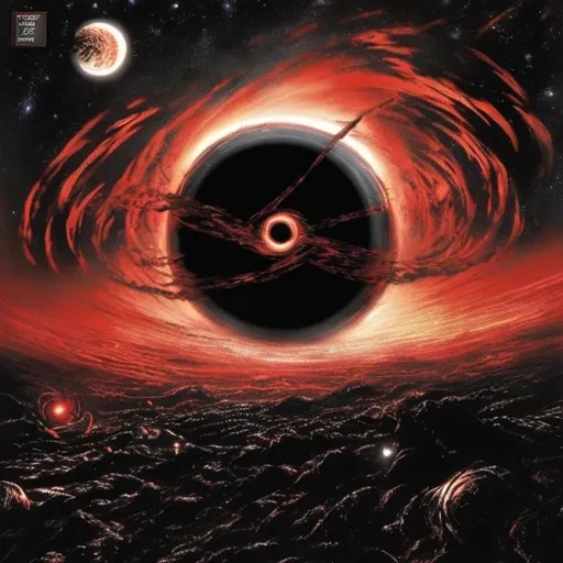 Prompt: The black hole hits critical mass to rain its judgement down upon mankind's curse! Die! Be drowned in darkness as I consume the light of the known universe! At the edge of the horizon lies the light the burns the sky!