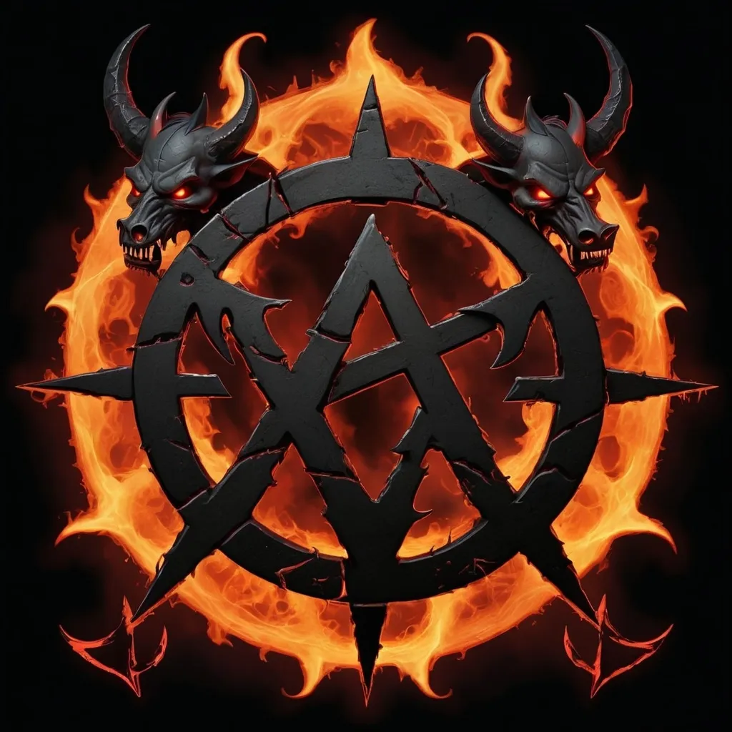 Prompt: ANARCHY SYMBOL SORROUNDED BY DEMONS DARK 