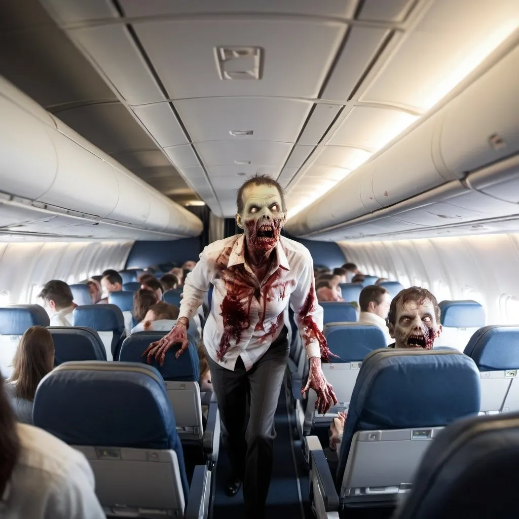 Prompt: zombies on commercial flight attacking
