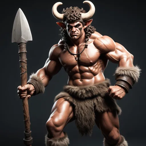 Prompt: a satyr barbarian called rambo