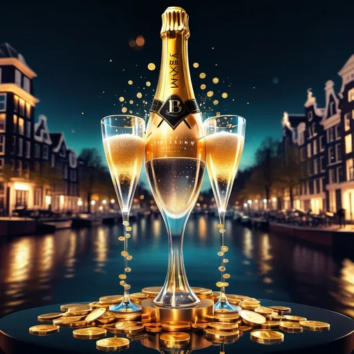 Prompt: Ultra detailed party invitation, hyperrealistic, 8k resolution, cinematic lighting, 
bokeh effect. Dramatic composition of a crystal champagne tower with golden liquid 
flowing, photorealistic 3D rendered cryptocurrency coins (Bitcoin, Ethereum) 
floating with metallic sheen, high-end nightclub atmosphere. 
Background features Amsterdam nightscape with canal houses, neon lights reflecting 
on water. Premium typography with "WEN PARTY? CHAMPAGNE PAPI VIBES" and 
"29.03.25 | AMSTERDAM" in modern crypto aesthetic. 
Style: luxury fashion photography, ray traced, octane rendered, trending on 
artstation, behance
Negative prompt: cartoon, anime, illustration, low quality, blurry, distorted 
text, watermark, signature, deformed, bad anatomy, disfigured

