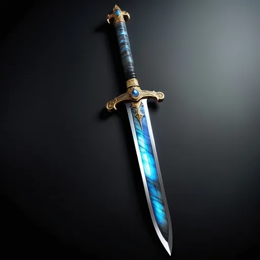 Prompt: extremely expensive and extremely fancy sword that is made of labradorite and is lined with marble, hd resolution, full sword