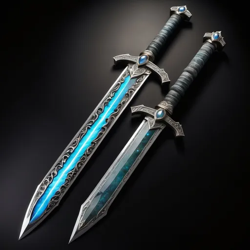 Prompt: extremely expensive and extremely fancy sword that is made of yooperlite and is lined with labradorite, hd resolution, full sword