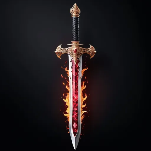 Prompt: extremely intricate and extremely expensive sword that is made of ruby and is lined with fire, hd resolution, full sword