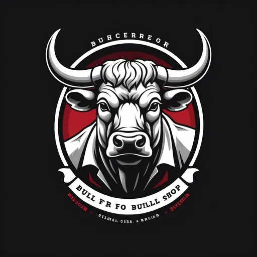 Prompt: create a logo of a bull for a butcher shop, the logo must be red and white