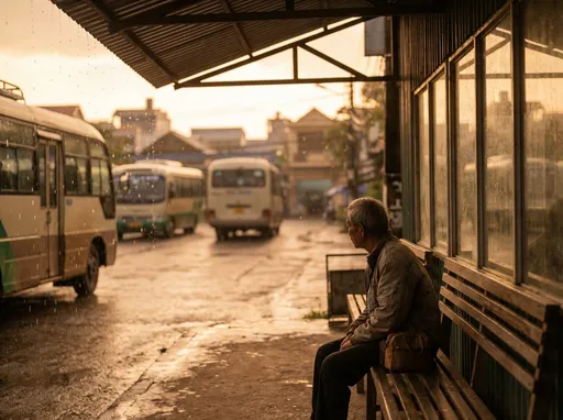 Prompt: “Trạm xe buýt cũ ở Việt Nam lúc hoàng hôn, mưa nhẹ, một người ngồi một mình, không khí buồn chữa lành, ánh sáng mềm, phong cách điện ảnh, chuyển động chậm, cảm xúc ấm áp, cinematic lighting, shallow depth of field”