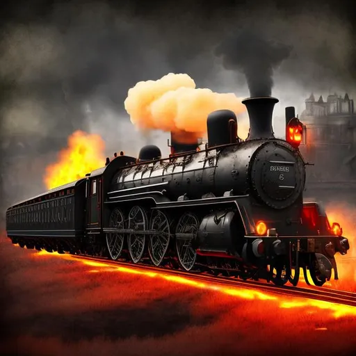Prompt: steam train in hell style realistic picture 