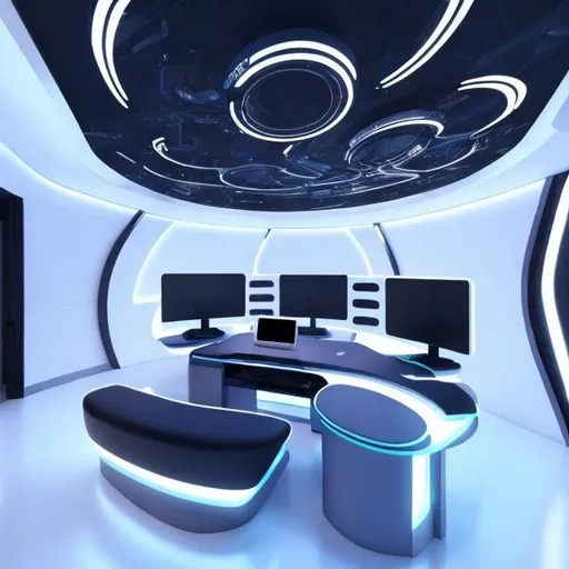 Prompt: futuristic desk interiors
