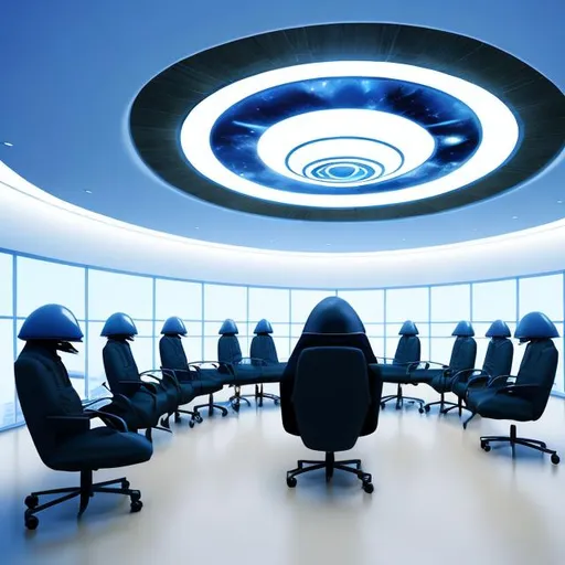 Prompt: meeting room interior alien ship deep space woman soldier space ship 