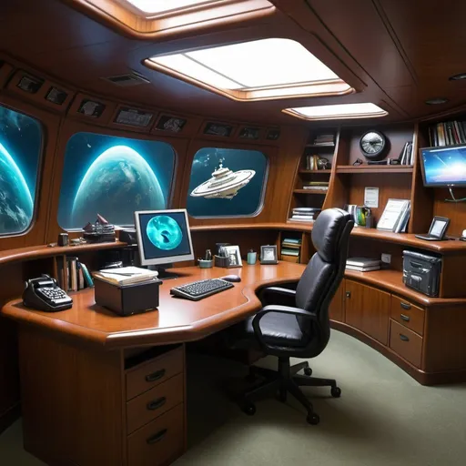 Prompt: alien desk office ship