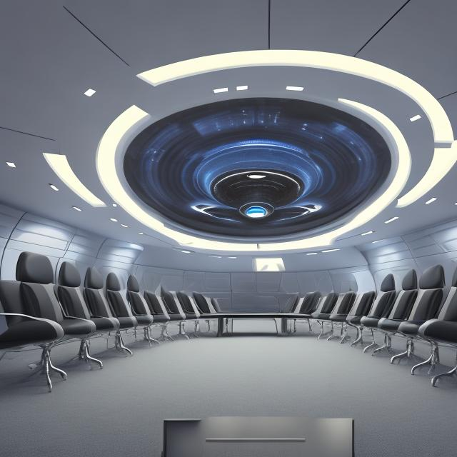 Prompt: meeting room interior alien ship deep space woman soldier space ship 