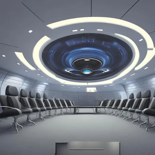 Prompt: meeting room interior alien ship deep space woman soldier space ship 