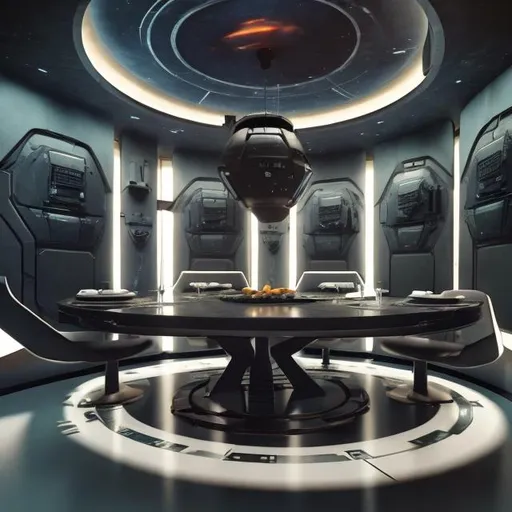 Prompt: spaceinterior design soldier sci fi futuristic interior dining room