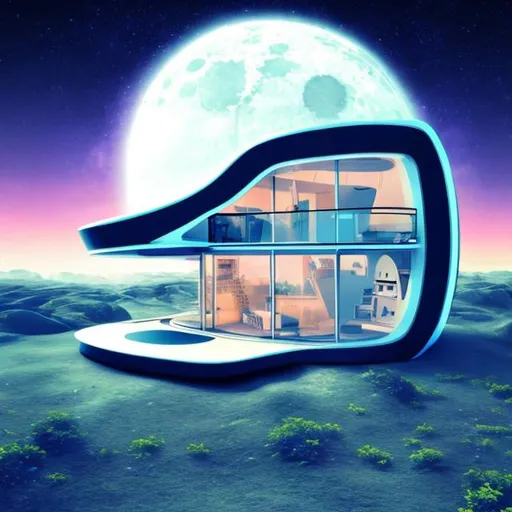 Prompt: futuristic house on Moon trip cosmos