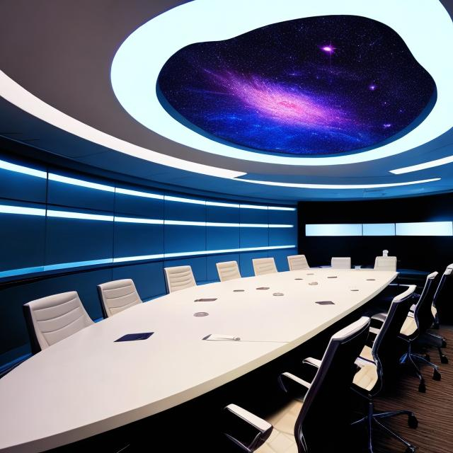 Prompt: meeting room starship futuristic galaxy alien 