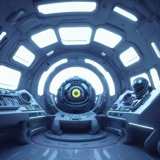 Prompt: slodier alien ship futuristc high tech interior cosmonaut 