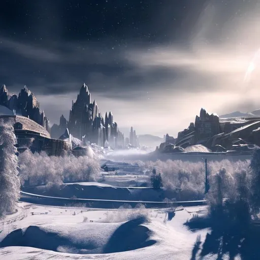 Prompt: kryptonians landscape winter