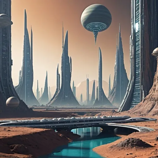 Prompt: Futuristic city on alien planet