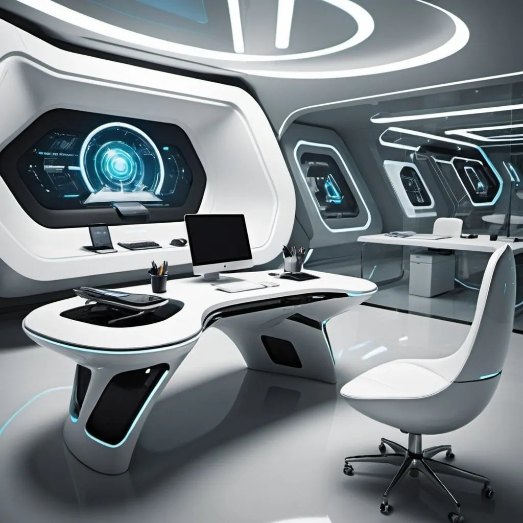 Prompt: futuristic desk office 