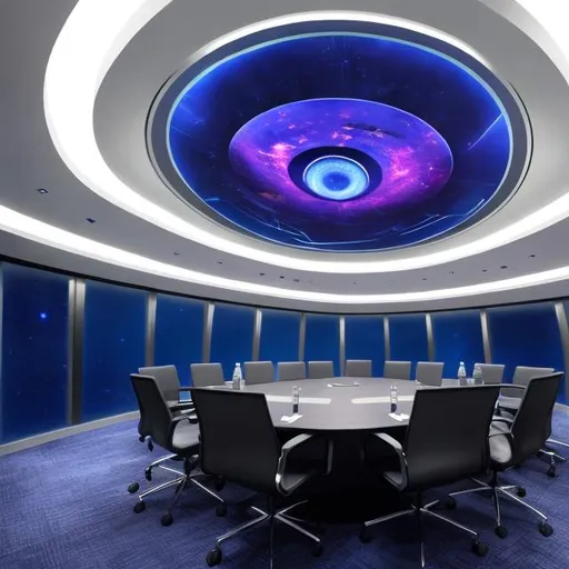 Prompt: meeting room interior alien ship deep space 