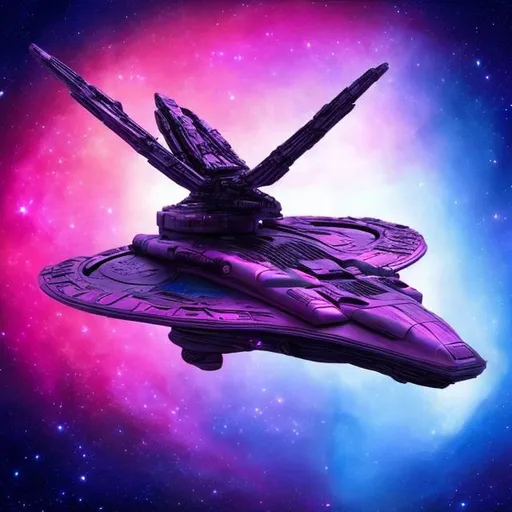 Prompt: alien star ship pink and blue