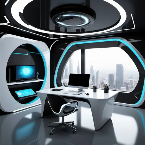 Prompt: futuristic desk office 