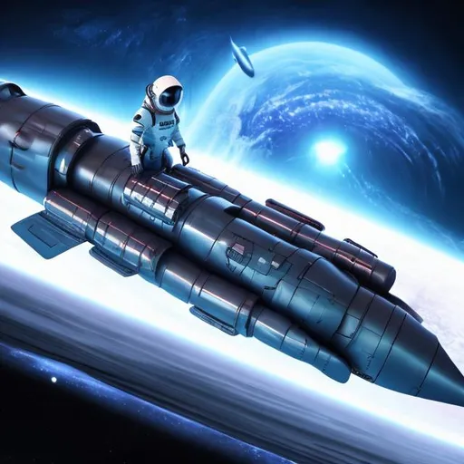 Prompt: slodier alien ship futuristc high tech interior cosmonaut woman girl sailing in universe