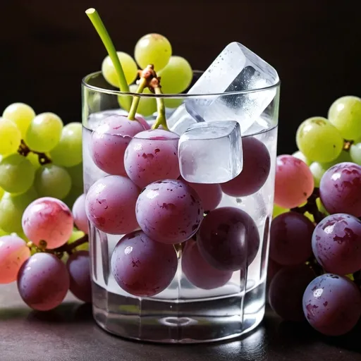 Prompt: ice cubes grapes frozed drink