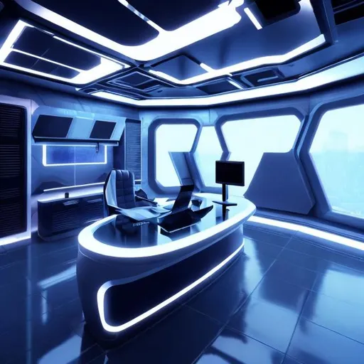 Prompt: desk futuristic interior