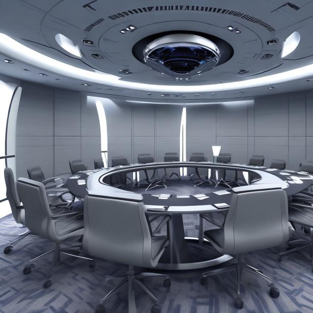 Prompt: meeting room interior alien ship deep space woman soldier space ship 