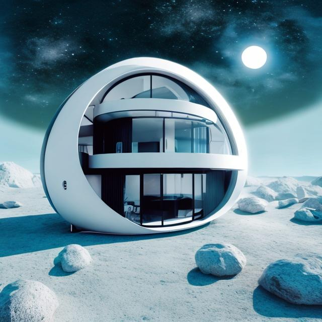 Prompt: futuristic house on Moon trip cosmos