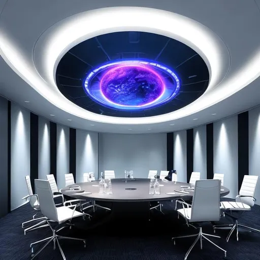 Prompt: meeting room interior alien ship deep space 