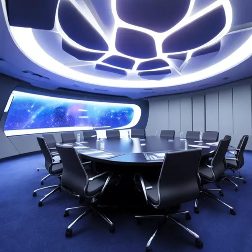 Prompt: meeting room starship futuristic galaxy alien 