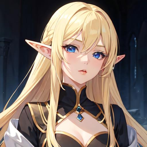 Prompt: 23 year old elf woman slave, she has blonde hair but it is not golden, she has light blue eyes. Anime Art. 2d. Madhouse art.