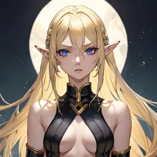 Prompt: 23 year old elf woman who is a slave with ragged clothes, she has blonde hair but it is not golden, her hair is not very long and reaches her shoulders, she has light blue eyes. She has scars all over her body and a sad look. Anime Art. 2d. Madhouse art.