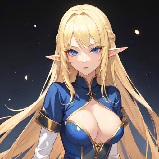 Prompt: 23 year old elf woman slave, she has blonde hair but it is not golden, she has light blue eyes. Anime Art. 2d. Madhouse art.