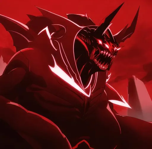 Prompt: A creature with a white look and an evil smile, its body is red with black details, it is imposing, it is dominant, it has an evil aura. It is strong and aggressive, it has horns, it has sharp and pointed teeth. Phonk
Anime art. 2D. Mappa art.