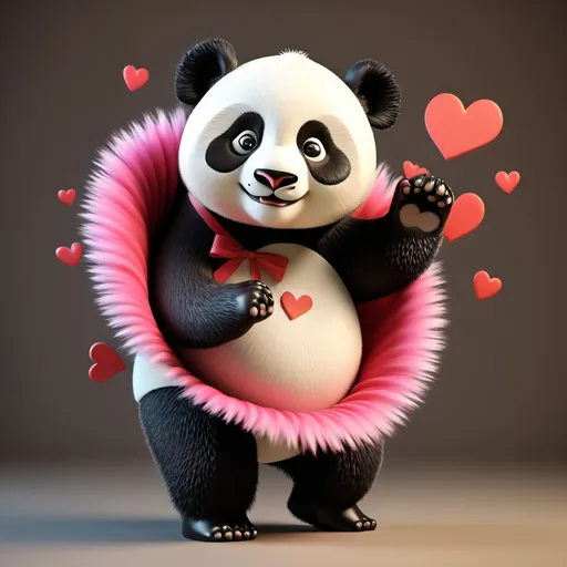 Prompt: 3D joyful Dancing panda with love with artisitc fur fullscape