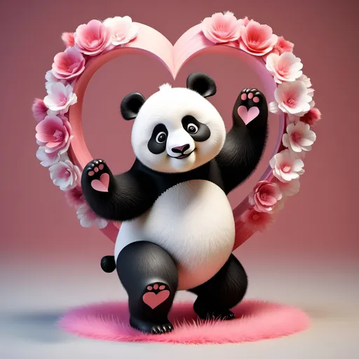 Prompt: 3D joyful Dancing panda with love with artisitc fur fullscape